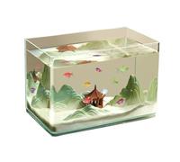 Fish Tank Glass Aquarium Curved Edge Living Room Small Desktop Transparent Fish Tank Turtle Breeding Box(50x26x30cm)
