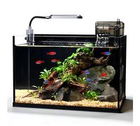 Fish Tank Kit,2.8 Gallon Ultra-Clear Fish Tank,Small Aquarium,Nano Aquarium,Betta Fish Tank,Small Fish Tank,Aquarium Starter kit,Desktop Fish Tank,with Light, Filter (Black, 11.8 x 7 x 7.8inch)