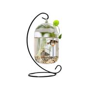 Fish Tank Small Fish Tank Hanging Design Lovely Glass Small Fish Tank Metal Frame Hanging Desktop Decorative Fish Tanks Aquarium(Black,S)