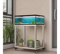 Fish Tank Stand, 2-Tier Aquarium Stand, Breeder Tank Shelves with Brake Wheels, Reptile Turtle Terrarium Shelf, Stainless Steel Tubing, Thickened Balcony Flower Shelf(Silver)(60 * 50 * 60cm)