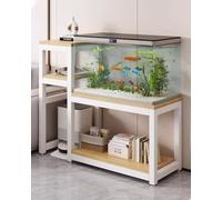 Fish Tank Stand 3 Tanks Reptile Table Breeder Tank with Storage Shelves, 2-in-1 Shelf Aquariums Cabinet Holder for Living Room Corner, Fish Tank Accessories Bracket(Natural,90x30cm (35.4x11.8in))