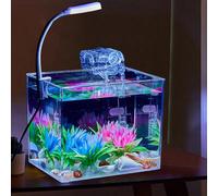 Fish Tank Starter Kits, Fish Aquarium with LED Light & External Filter, Compact Silent Goldfish Tank, All-in-One Filtration Clear Desktop Fish Tank Home Decor for Aquascape DIY Small Betta Fish Shrimp
