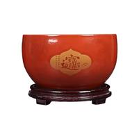 Fish Tank Treasure Bowl Ceramic Fortune Fish Tank Desktop Small Turtle Feeding(Red,21x13cm)