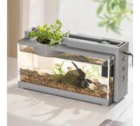Fish Tank with Air Pump Filter and Light, Rectangular Aquarium Tank with LED Light, Small Fish Tank, Aquarium Starter Kits for Bettas, Guppy, Min-i Parrot Fishes, Shrimp, Goldfis-h