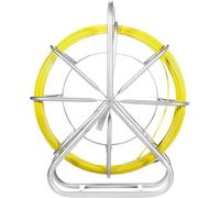 Fish Tape Fiberglass, 425 ft, 6mm, Cable Running Rod, Duct Rodder Fishtape Wire Puller with Steel Reel Stand, 3 Pulling Heads, Fishing Tools for Walls and Electrical Conduit, Non-Conductive