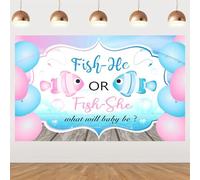Fish Theme Gender Reveal Decoration Blue She or Fish He Gender Backdrop for What Will Baby Be Baby Shower Party Supplies