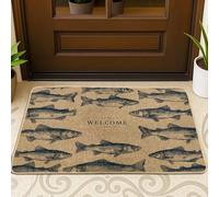 Fish-Themed Doormat, Blue Fish Welcome Mat for Outdoor & Indoor Entryway Coastal Decor, Non-Slip Dust Control Entrance Rugs, Easy to Clean 29x17 Inch