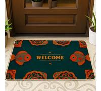 Fish-Themed Doormat, Teal Decorative Door Mat for Outdoor & Indoor Entry, Summer Beach Decor, Non-Slip Water-Resistant Dust Absorbent Welcome Mats, Easy to Clean 29x17 Inch