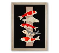 Fish Totem Geometric Framed Wall Art Print A2 (59.4×42cm) Oak, Wall Decor for Living Room, Bedroom, Office & Home, Ready to Hang, Art Gift