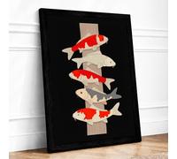 Fish Totem Geometric Framed Wall Art Print A3 Black