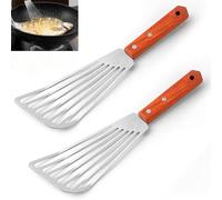 Fish Turner Slotted Turner, 2PCS Flexible Slotted Egg Flipper, Kitchen Spatula with Wooden Handle for Flipping Meat Hamburger, Pancakes, Size 28cm(11"), All Cookware, Dishwasher Safe