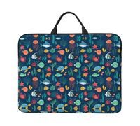 Fish Turtle Jellyfish 14 Inch Printed Laptop Sleeve, 600d Oxford-Cloth Shockproof Laptop Case With Thickened Pearl Cotton,Waterproof Portable Laptop Handbag Cover