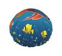 Fish Under The Sea Double Layered Shower Cap For Women Reusable Suitable For Bathing Spa