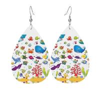 Fish Under The Sea Patterned teardrop-shaped leather earrings Light luxury texture - suitable for daily wear, party date earrings