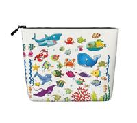 Fish Under The Sea Patterned Women's Cosmetic Bag, Single Layer Toiletry Bag, Suitable for Daily Storage, Travel, and Business Trips.