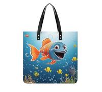 Fish Under The Sea Tote Bag for Women, Extra Large PU Leather Handbag, Soft Shoulder Bag for Work & Beach