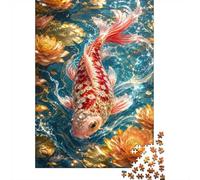Fish Water Lily Gold 1000 Piece Mini Jigsaw Puzzle For Adults Gift Idea | 38x26cm Cardboard Puzzle Lovers Family Bonding Puzzle Game Birthday Gift Home Decor