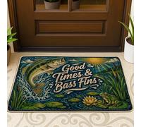 Fish Welcome Door Mat, Nature Rustic Amphibian Lilies Pad Summer Green Non-Slip Dirt Trapper Under Doormat Rug for Home Indoor Outdoor Entryway Porch Decor 29x17 Inch