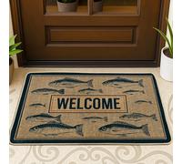 Fish Welcome Doormat, Blue Marine Entrance Mat for Outdoor & Indoor Decor, Eco-Friendly Non-Slip Water-Resistant Dust Control Mats, Easy to Clean 29x17 Inch