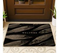 Fish Welcome Mat, Black Fishing Door Mat for Outdoor & Indoor Entrance Rustic Decor, Rubber Waterproof Non-Slip Dirt Absorbent Welcome Doormats, Easy Clean 29x17 Inch