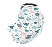 Fish Whale Slope Crab Jellyfish Car Seat Covers for Babies Stretchy & Soft Infant Car Seat Canopy Breathable Shopping Cart Cover Multi-use Cover