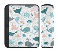 Fish Whale Slope Crab Jellyfish Seatbelt Belt Pad Cushion for Babys Strap Covers Belt Covers for Adults 2 Pack 6.5 * 6.5in