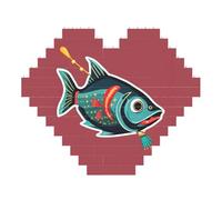 Fish with a Lure Print Art Brick Puzzle Heart Shaped DIY Building Blocks Set 3D Jigsaw Home Decor 53 Pieces
