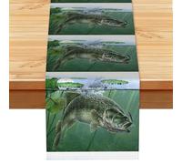 Fish With A Lure Print Farmhouse Table Runner Washable Dining Table Decor For Dresser Office Banquet 33x183cm