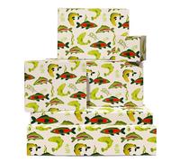 Fish Wrapping Paper - Lake Fish - 6 Sheets - Green Gift Wrap For All Occassion Christmas Birthday Anniversary Wedding - Funny Giftwraps For Adult Mum Dad Grandpa Girl Boy Men Women
