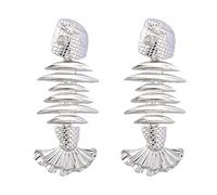 Fishbone Earrings, Fish Bone Dangle Earrings for Women, Bohemian Fish Skeleton Earrings, Mermaid Tail Statement Earrings Beach Fish Boho Jewelry, Ocean Fish Animal Drop Earrings for Girls (Silver)