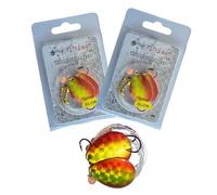 Fishbone Tackle Glow Walleye Spinner Rig Harness - Worm Crawler Harness Blades Walleye Fishing Live Bait Hooks Lures for Freshwater Trolling (Two 2-Packs (4 Total Lures), Sunburst)