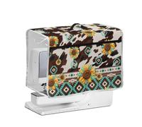 FishDing Aztec Sunflower Transparent Side Sewing Machine Cover with Handle and Front Zipper Pocket,Brown Cow Print Dust Cover for Sewing Machines Easy to Clean