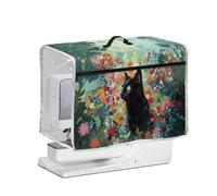 FishDing Black Cat Floral Print Sewing Machine Dust Cover with Transparent Side,Protective Storage Case with Essential Pockets and Top Handle Fits Most Standard Sewing Machines
