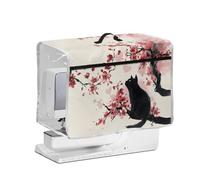 FishDing Black Cat Sewing Machine Cover,Red Plum Blossom Transparent Side Protective Cover with Top Handle and Zipper Pockets Chinese Style Dust Covers for Sewing Machines