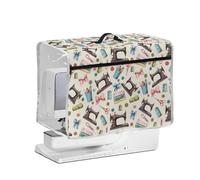 FishDing Bow Sewing Theme Print Sewing Machine Cover Transparent Side,Standard Protective Cover with Handle and Storage Pockets,for Small Home Machine,Pet Scratch Proof