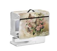FishDing Butterfly Pattern Transparent Side Sewing Machine Cover Washable Stain Resistant Protective Cover for Sewing Machines,with Top Handle and Front Zipper Storage Pocket