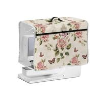 FishDing Butterfly Pink Rose Transparent Side Sewing Machine Cover with Top Handle,Modern Creative Dust Cover Fits Most Standard Sewing Machines with Front Organizer Pocket