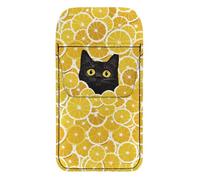 FishDing Cat Lemon Print PU Leather Pocket Protector Art Fruit Cartoon Gradient Pattern Pen Holder Pouch Multipurpose Pen Organizer Lightweight Pencil Pouch for Nurse Teacher Student