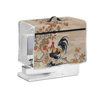 FishDing Chicken Persimmon Sewing Machine Cover with Transparent Side,Front Pocket,Top Handle,Foldable Protective Cover Fits Most Standard Sewing Machines,Chinese Style Home Decor