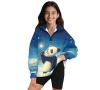 FishDing Girls Half Zip Sweatshirt Panda Star Cloud Print Long Sleeve Shirts 11-12t Fall Winter Pullover Jacket Cartoon Oil Pattern Fleece Sweater Coat for Toddler Kids Teen