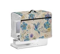 FishDing Hummingbird Floral Sewing Machine Cover Transparent Side with Storage Pockets and Handle,Standard Machines Dust Cover Protecting & Decorating Your Sewing Space