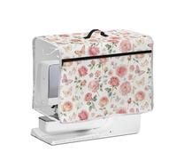 FishDing Pink Butterfly Rose Sewing Machine Dust Cover with Transparent Side,Front Zipper Pocket and Top Handle Sewing Machine Covers Modern Aesthetic Fits Most Standard Machines