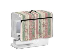 FishDing Pink Rose Green Stripe Transparent Side Sewing Machine Cover Scratch Resistant Protective Cover for Most Standard Sewing Machines with Zipper Pocket and Handle
