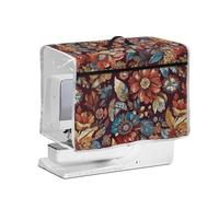 FishDing Retro Flower Brown Sewing Machine Cover Transparent Side with Front Zipper Pocket and Top Handle,Sewing Machines Dust Cover Washable Modern Aesthetic Decor for Home