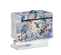 FishDing Sewing Machine Cover Modern Aesthetic Dust Proof Cover with Transparent Side,Front Zipper Pocket and Top Handle,Fits Most Standard Sewing Machines,Hummingbird Flower Garden