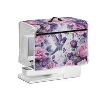 FishDing Sewing Machine Dust Cover with Transparent Side,Zipper Pockets and Top Handle,Anti-Stain Sewing Machine Cover Compatible with Most Standard Machines,Hummingbird Rose Pattern