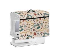 FishDing Sewing Theme Printed Sewing Machine Cover with Transparent Side,Scratch Resistant Dust Cover Fits Most Standard Machines,with Front Organizer Pocket and Top Handle