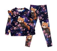 FishDing Sweatshirts and Pants 7-8t Girls Tracksuit Ruffle Long Sleeve Sweater Shirt Red Panda Cherry Flower Print Stretchy Tights Yoga Trousers for Gym Athletic Sport