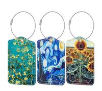 Fishent 3pcs Luggage Tags for Suitcase, Travel Luggage Tag with Privacy Flap, Baggage Tag Name Identification Lables with Stainless Steel Loop for Backpack Handbag School Bag(B-Art Painting)