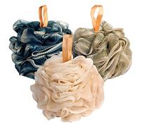 Fishent Bath Sponge Shower Loofahs, 3 Pack Soft Net Body Scrubber Sponge Ball, 60g/pcs Durable Mesh Pouf Bath Loofah Sponge Body Wash Puff (Blue-White-Green)